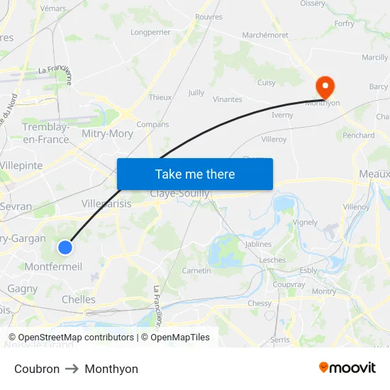 Coubron to Monthyon map