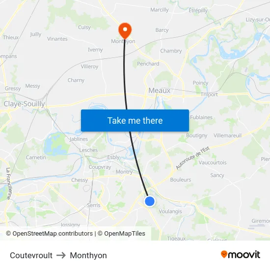 Coutevroult to Monthyon map