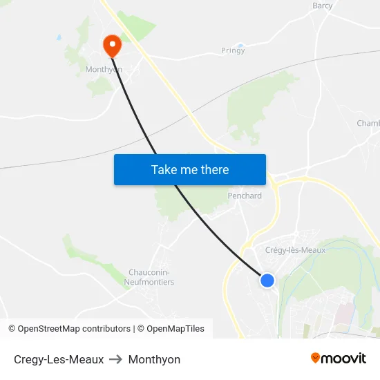 Cregy-Les-Meaux to Monthyon map