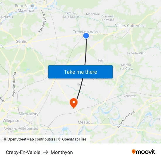 Crepy-En-Valois to Monthyon map