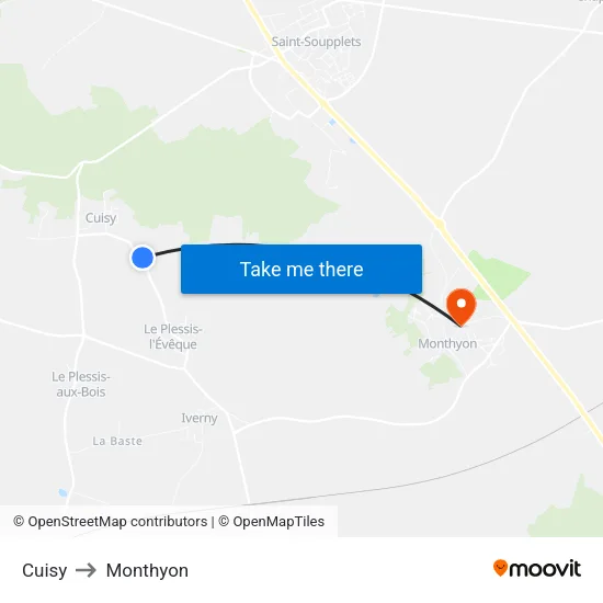 Cuisy to Monthyon map
