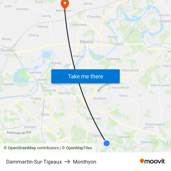 Dammartin-Sur-Tigeaux to Monthyon map