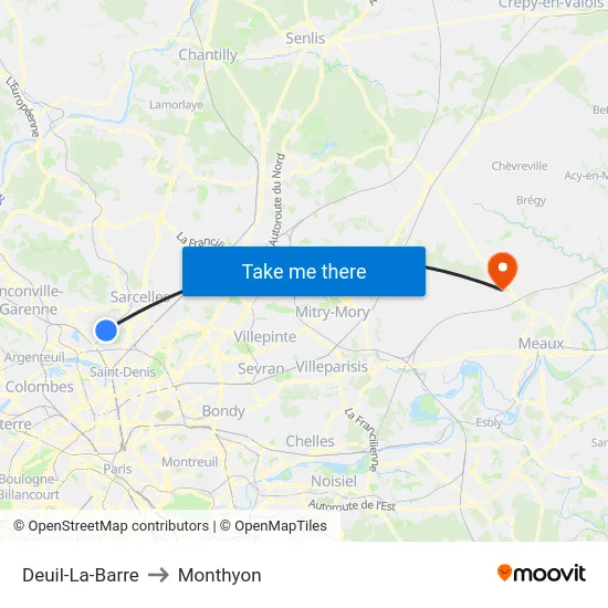 Deuil-La-Barre to Monthyon map