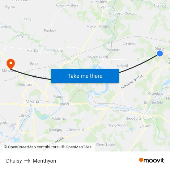 Dhuisy to Monthyon map