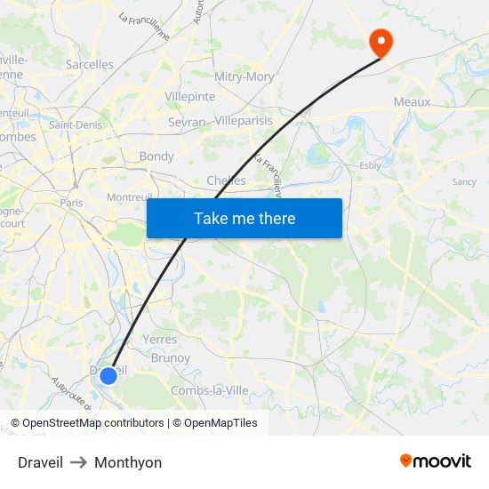 Draveil to Monthyon map