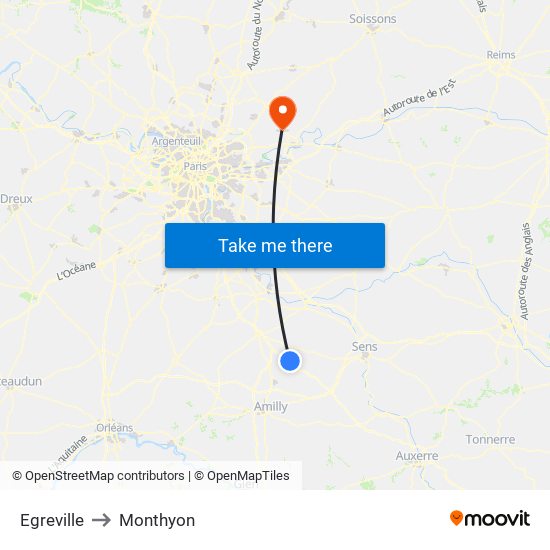 Egreville to Monthyon map