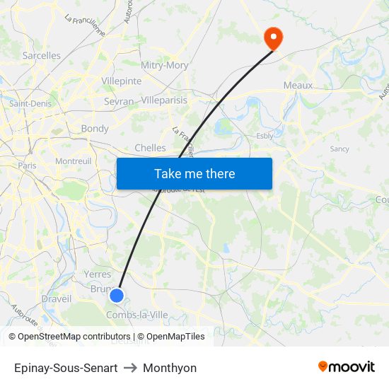 Epinay-Sous-Senart to Monthyon map