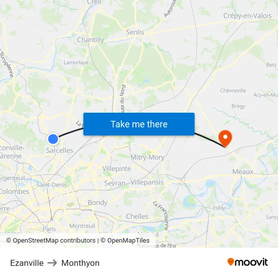 Ezanville to Monthyon map