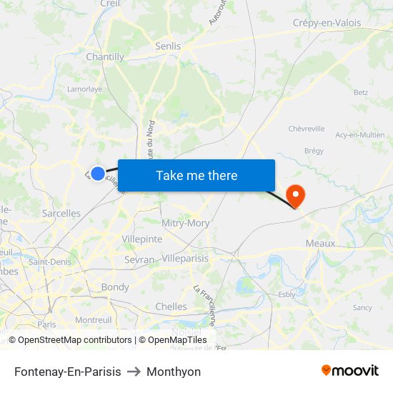 Fontenay-En-Parisis to Monthyon map