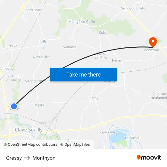 Gressy to Monthyon map