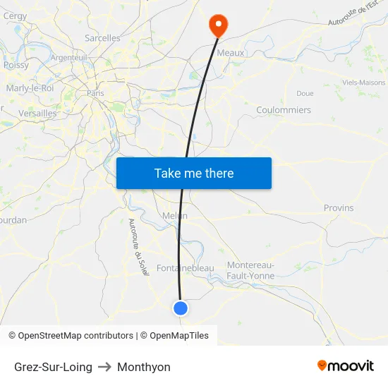 Grez-Sur-Loing to Monthyon map