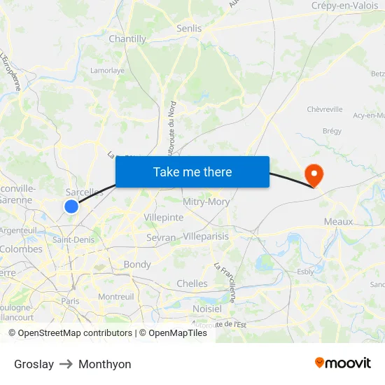 Groslay to Monthyon map