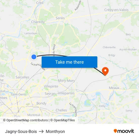 Jagny-Sous-Bois to Monthyon map