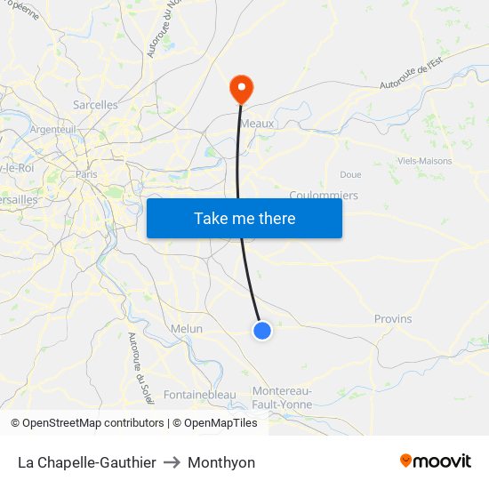 La Chapelle-Gauthier to Monthyon map