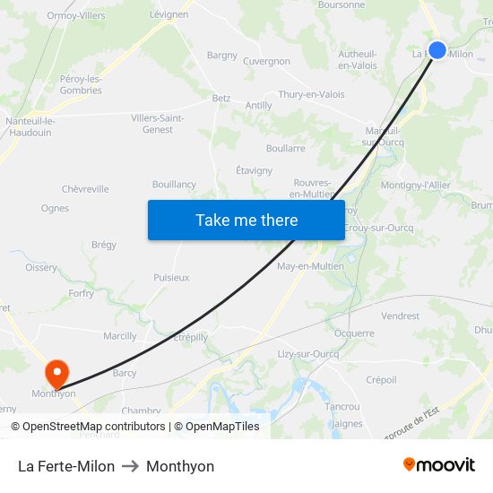 La Ferte-Milon to Monthyon map