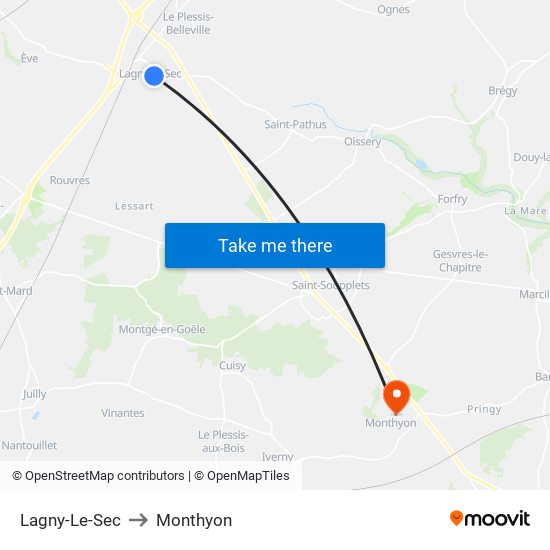 Lagny-Le-Sec to Monthyon map