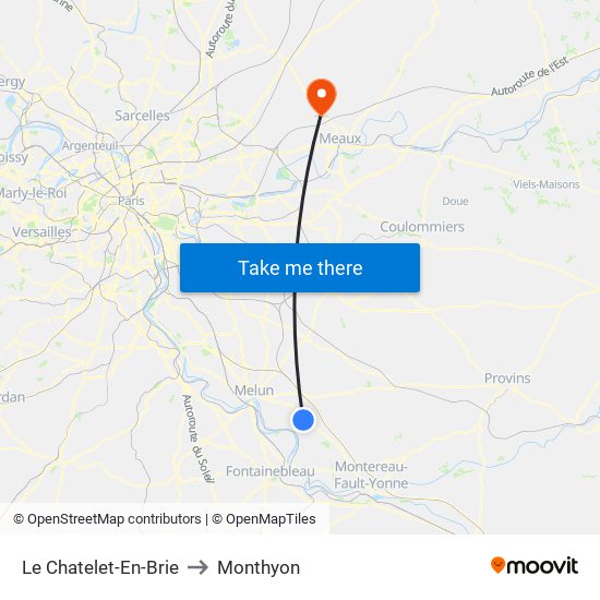 Le Chatelet-En-Brie to Monthyon map