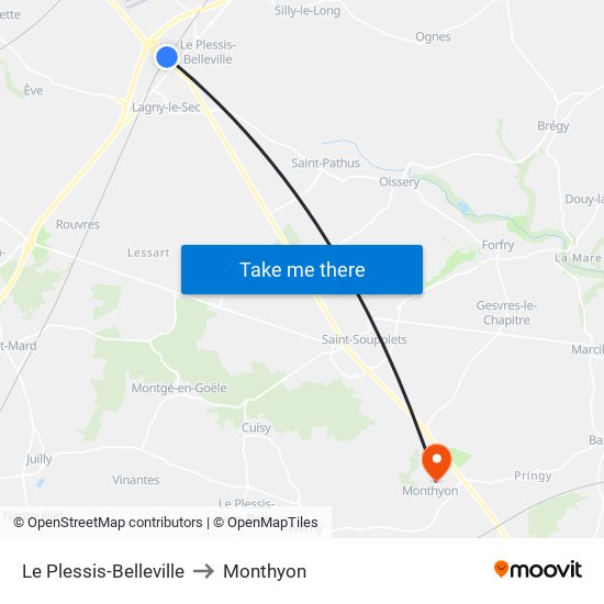Le Plessis-Belleville to Monthyon map