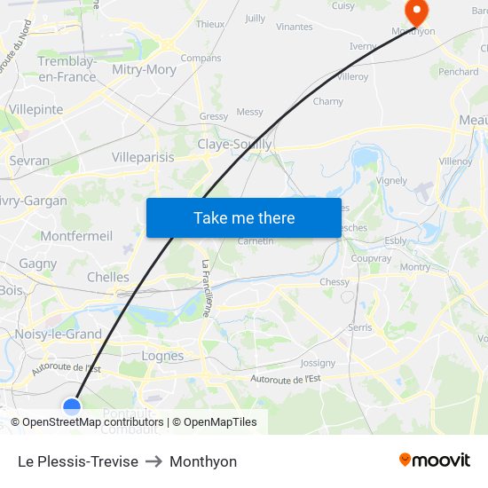 Le Plessis-Trevise to Monthyon map