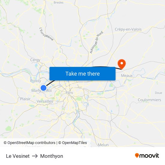 Le Vesinet to Monthyon map