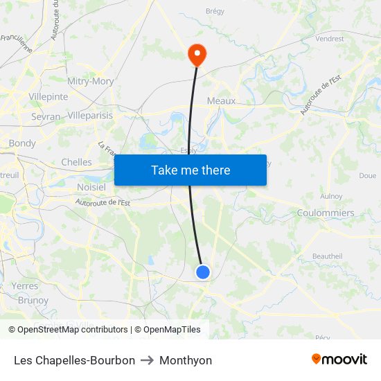 Les Chapelles-Bourbon to Monthyon map