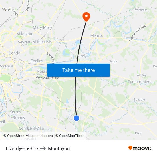 Liverdy-En-Brie to Monthyon map