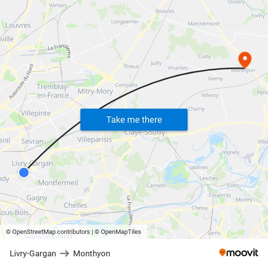 Livry-Gargan to Monthyon map