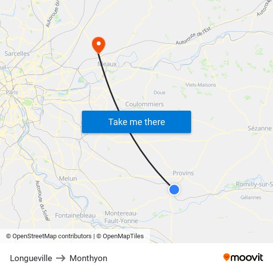 Longueville to Monthyon map