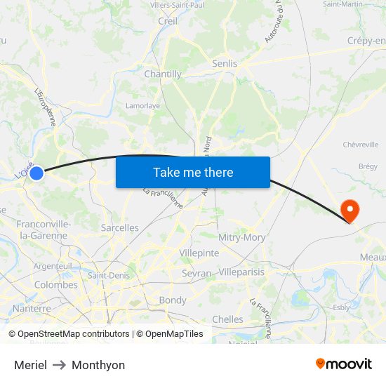 Meriel to Monthyon map
