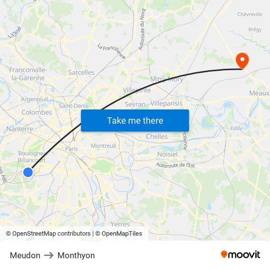 Meudon to Monthyon map