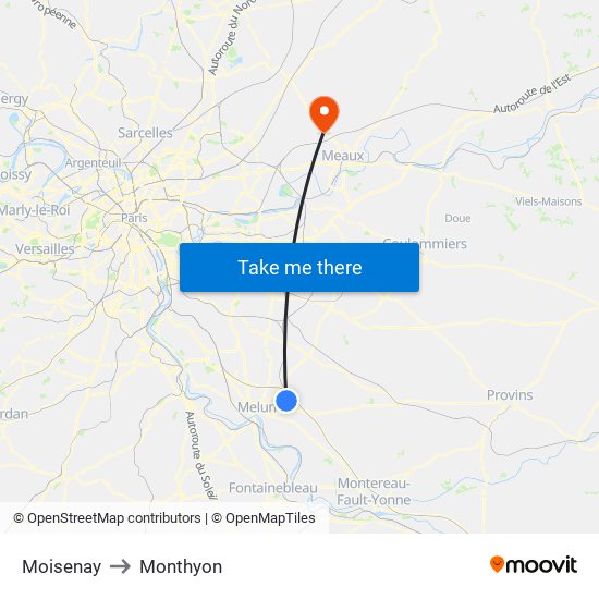 Moisenay to Monthyon map