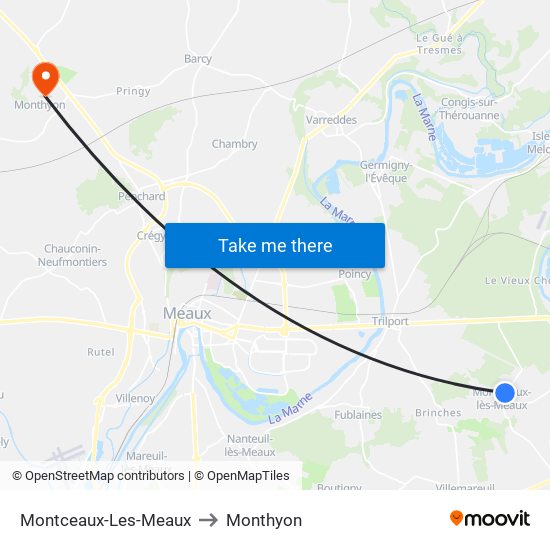 Montceaux-Les-Meaux to Monthyon map