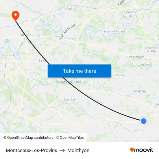 Montceaux-Les-Provins to Monthyon map