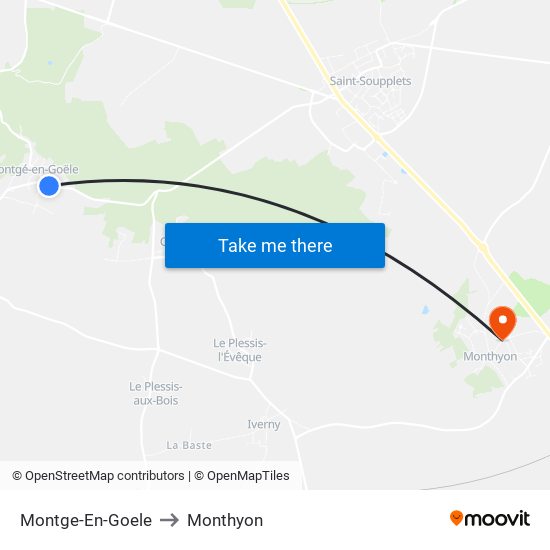 Montge-En-Goele to Monthyon map