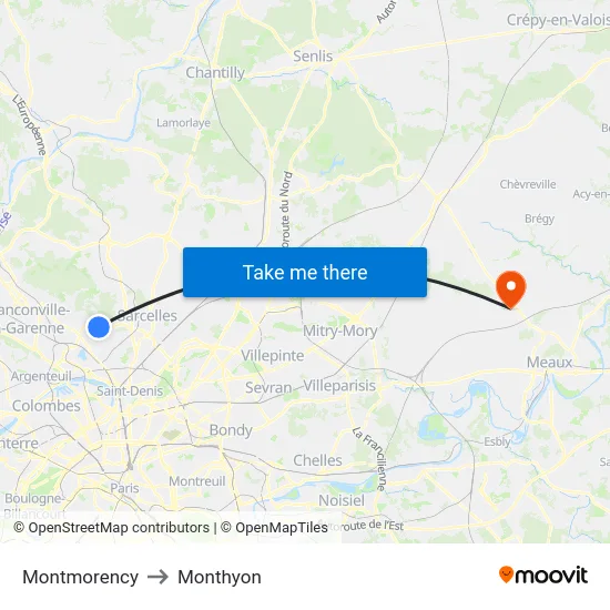 Montmorency to Monthyon map