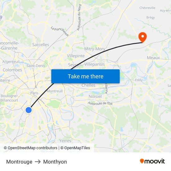 Montrouge to Monthyon map