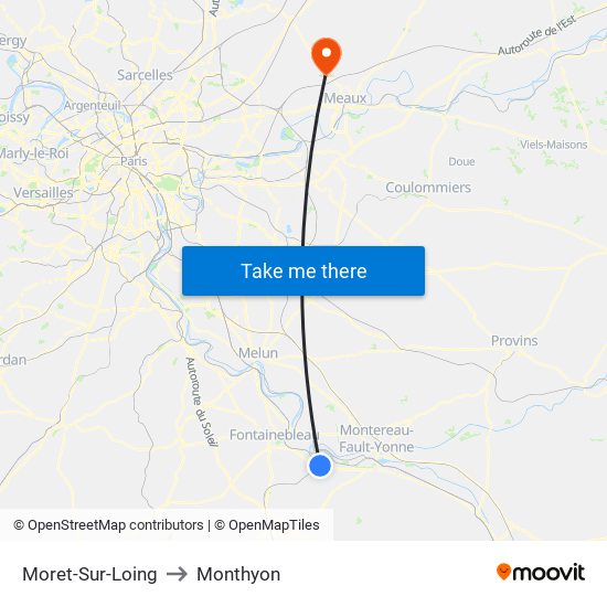 Moret-Sur-Loing to Monthyon map