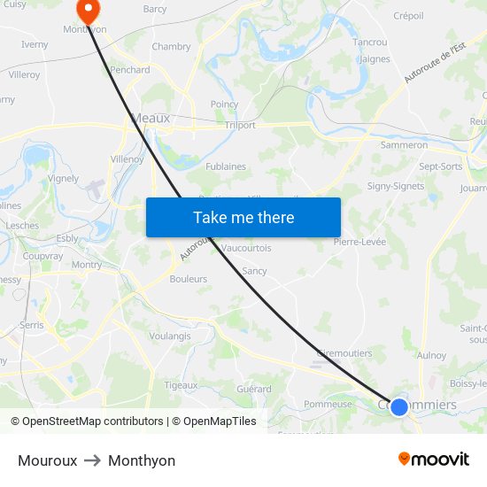 Mouroux to Monthyon map