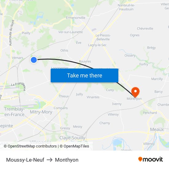 Moussy-Le-Neuf to Monthyon map