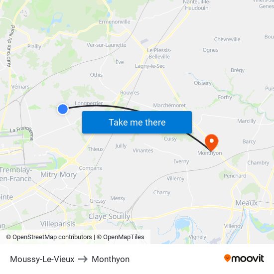 Moussy-Le-Vieux to Monthyon map
