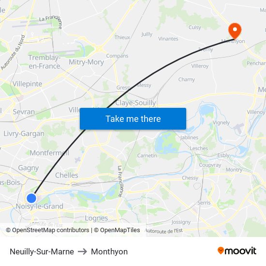 Neuilly-Sur-Marne to Monthyon map