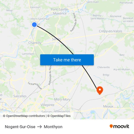Nogent-Sur-Oise to Monthyon map