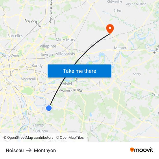 Noiseau to Monthyon map