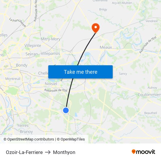 Ozoir-La-Ferriere to Monthyon map