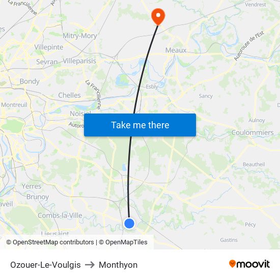 Ozouer-Le-Voulgis to Monthyon map