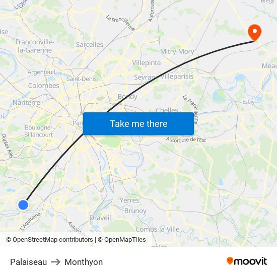 Palaiseau to Monthyon map