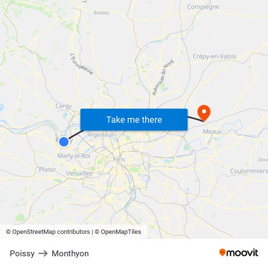 Poissy to Monthyon map