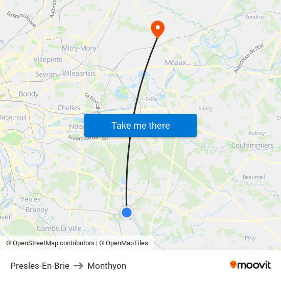 Presles-En-Brie to Monthyon map