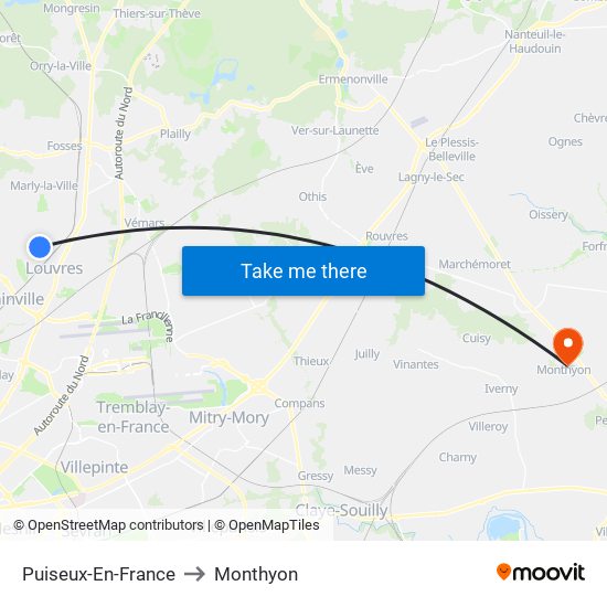 Puiseux-En-France to Monthyon map