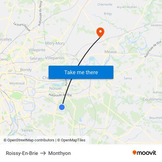 Roissy-En-Brie to Monthyon map